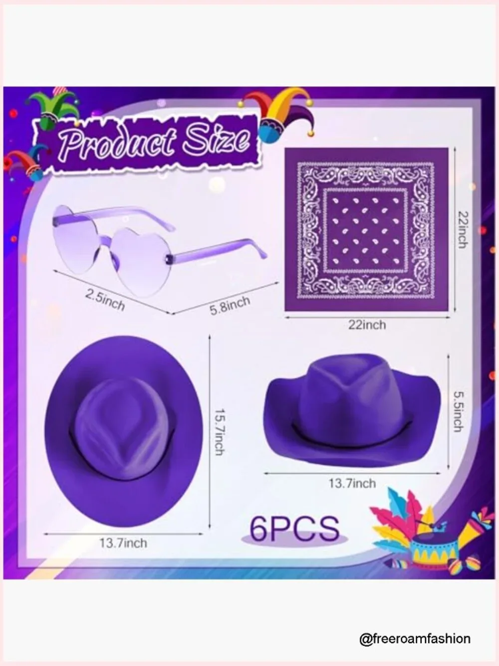 Western Cowboy Hat Set with Bandanas and Heart Glasses
